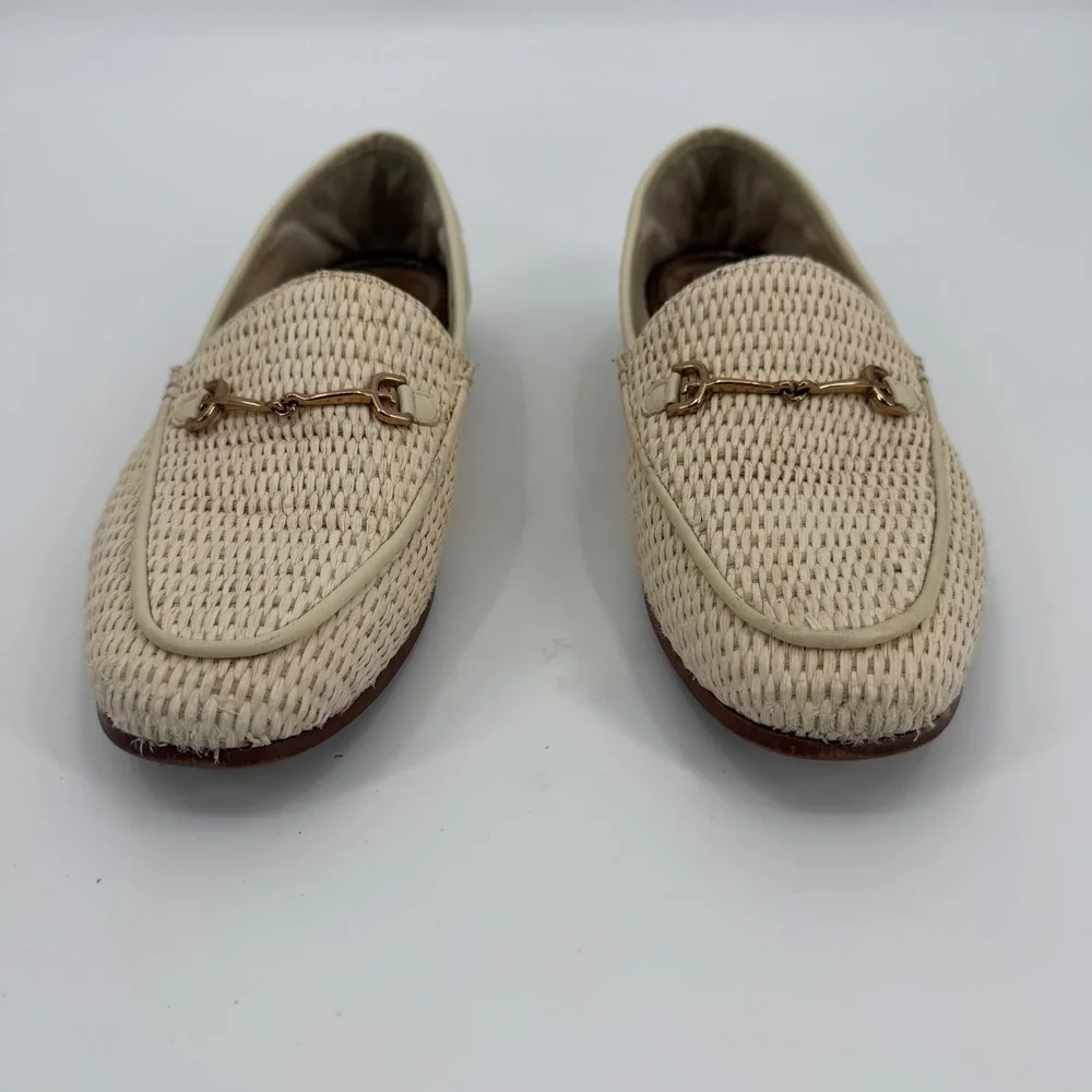 Sam Edelman Loraine Woven Horsebit Loafers Cream Raffia Flat Shoes 7M 903842